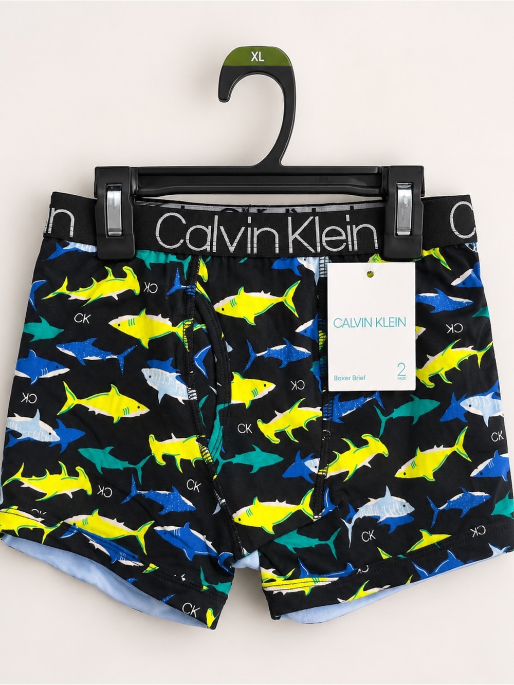 Calvin Klein Black Boxer Briefs with Neon Yellow & Blue Shark Print